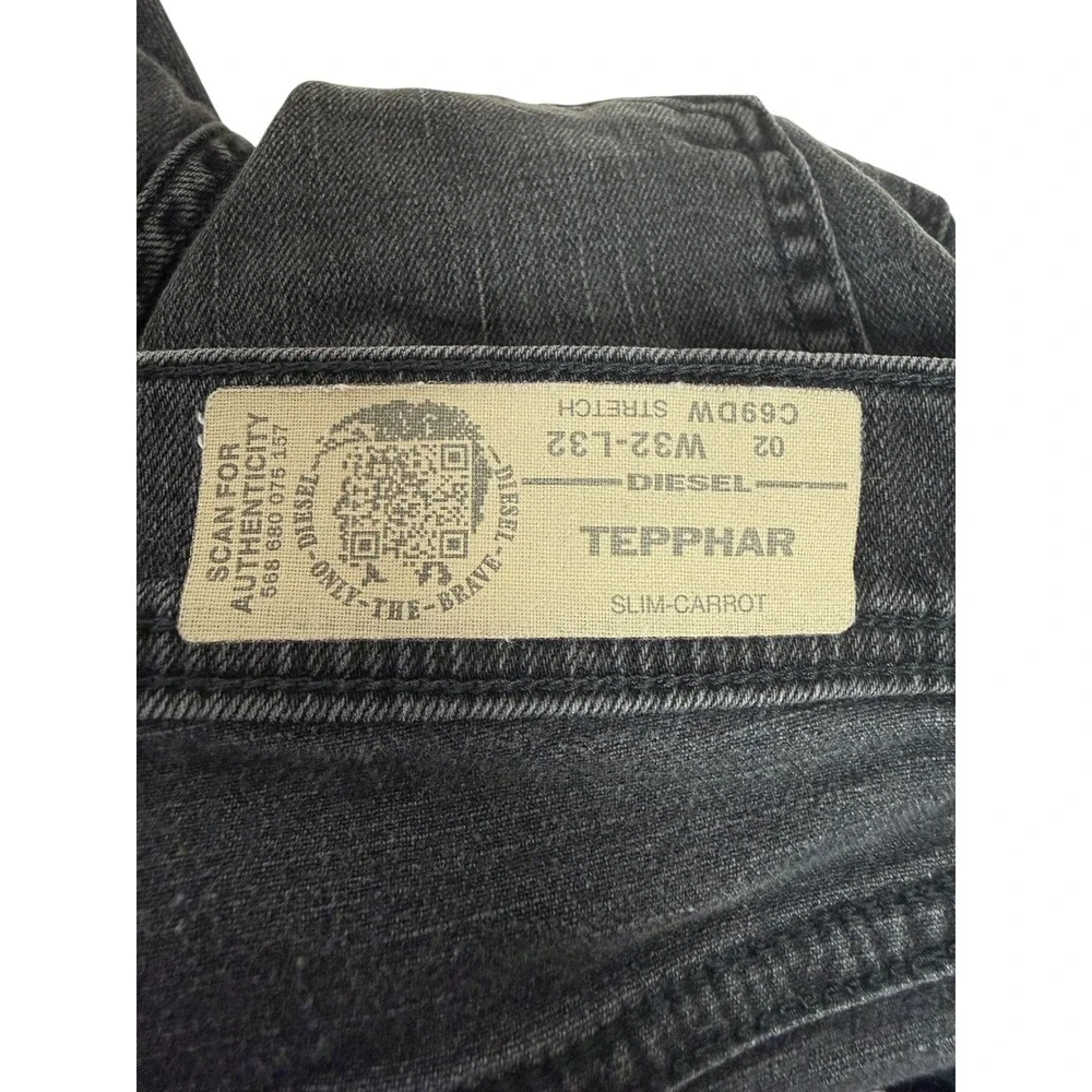 Diesel Tepphar Jeans Mens 32 Gray Slim Carrot Stretch‎ Distressed Pants ITALIAN